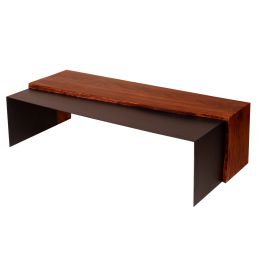 53 Inch Acacia Wood Coffee Table; Horizontal Split Design; Live Edge; Oak; Black; DunaWest