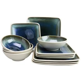 Gibson Elite Namastay 12 Piece Square Dinnerware Set in Blue