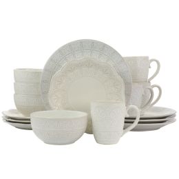 Elama White Lace 16 Piece Luxurious Stoneware Dinnerware with Complete Setting for 4