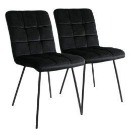 Elama 2 Piece Velvet Tufted Accent Chairs in Black with Black Metal Legs