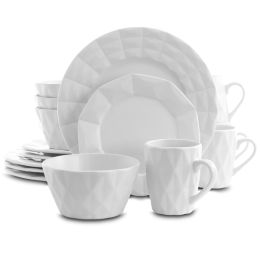 Elama Retro Chic 16 Piece Glazed Stoneware Dinnerware Set in White